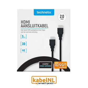 Technetix High Speed HDMI kabel Ziggo geschikt 2m