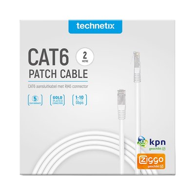 Technetix Cat6 netwerkkabel 2 meter wit Ziggo en KPN geschikt