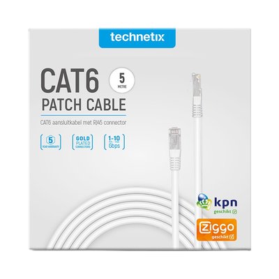 Technetix Cat6 netwerkkabel 5 meter wit Ziggo en KPN geschikt