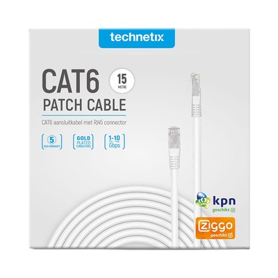 Technetix Cat6 netwerkkabel 15 meter wit Ziggo en KPN geschikt