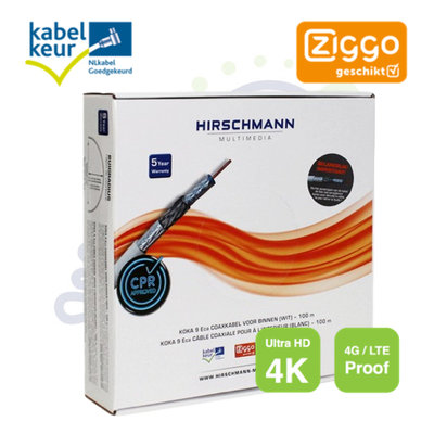 KOKA 9 ECA/100 Hirschmann coax kabel 4G LTE Proof rol 100m Ziggo geschikt